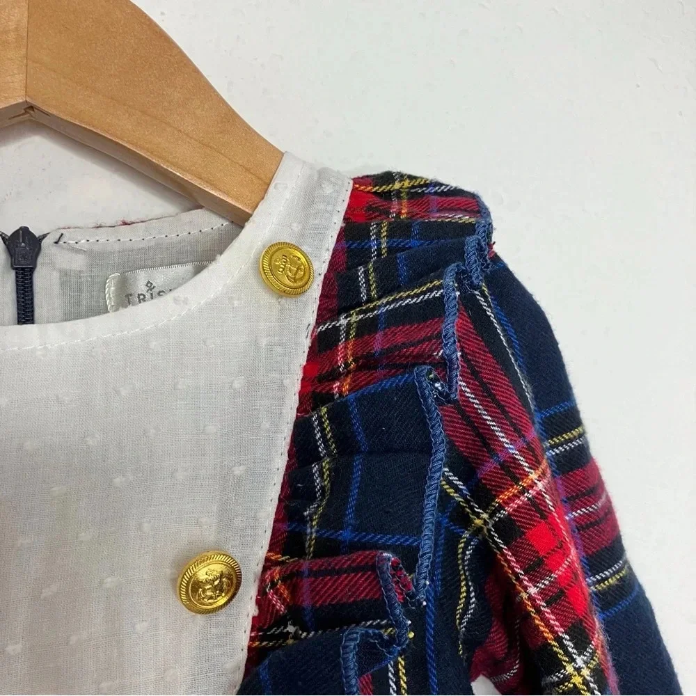 NWT Trish Scully tartan plaid Lola dress long‎ sleeve blue and red holiday 4 yrs
